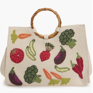Collection XIIX Beaded Veggie Design Bamboo Handle Tote Bag